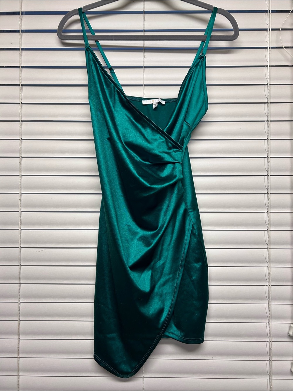 iris Emerald Satin Asymmetrical Slip Dress